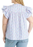 Plus Flutter Sleeve Floral Printed Top