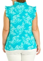 Plus Printed Ruffle Neck Top