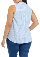 Plus Sleeves Yarn Dyed Boyfriend Top