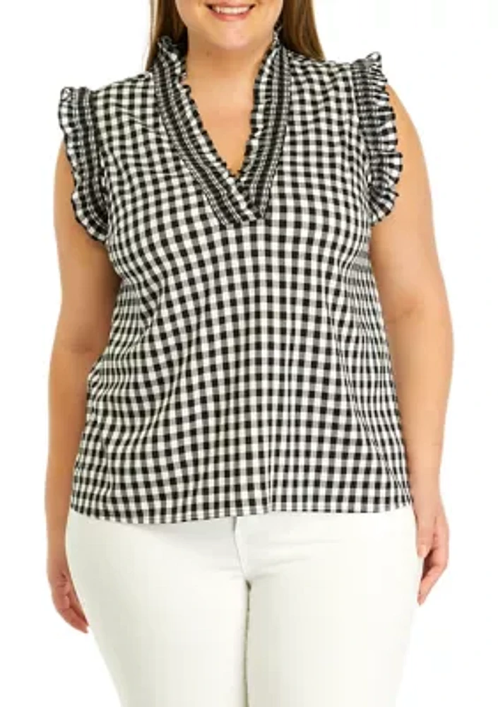 Plus Gingham Ruffled Top