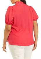 Plus Solid Ruffle Neck Top