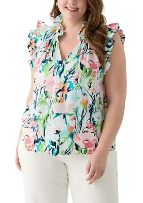 Plus Printed Ruffle Top