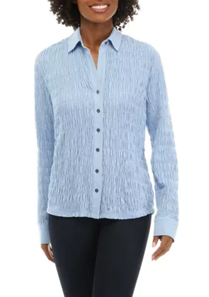 Women's Textured Knit Button Down Shirt