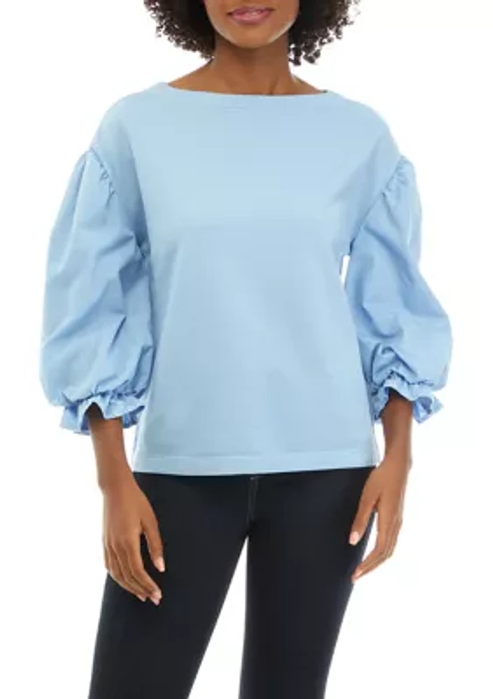 Women's Knit Woven Mix Pullover Top