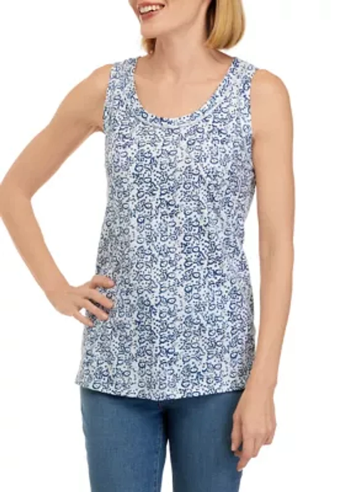 Women's Scoop Neck Raw Edge Printed Tank Top