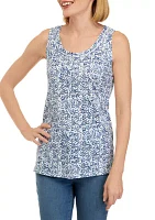 Women's Scoop Neck Raw Edge Printed Tank Top