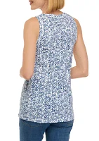 Women's Scoop Neck Raw Edge Printed Tank Top