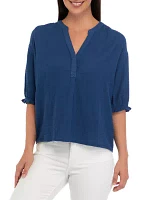 Women's Elastic Sleeve Henley Shirt