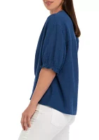 Women's Elastic Sleeve Henley Shirt