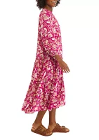 Women's Blouson Sleeve Floral Midi Dress