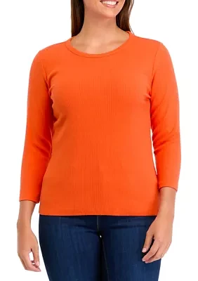 Women's Long Sleeve Solid Ribbed T-Shirt