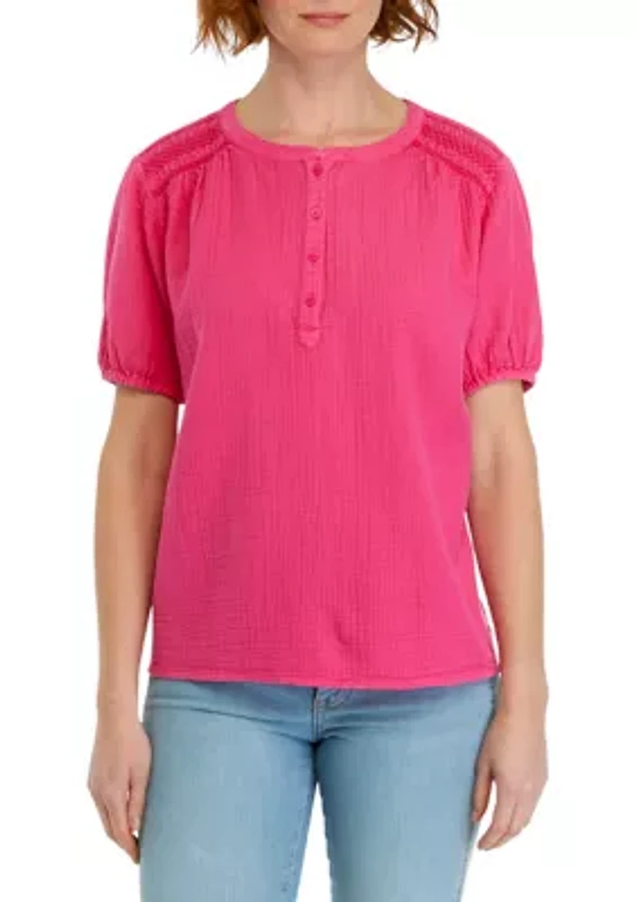 Women's Smocked Shoulder Top