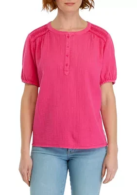 Women's Smocked Shoulder Top