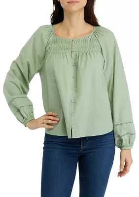 Women's Pintuck Yoke Button Down Blouse