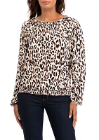 Women's Long Sleeve Banded Bottom Printed Top