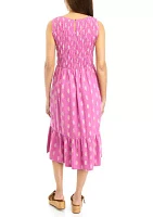 Women's Smocked Bodice Printed Midi Dress