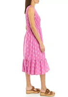 Women's Smocked Bodice Printed Midi Dress