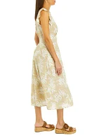 Women's Button Front Printed Midi Dress