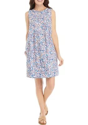 Women's Sleeveless Pintuck Printed Dress