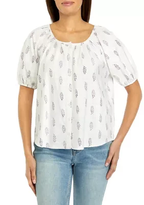 Women's Short Puff Sleeve Button Down Shirt