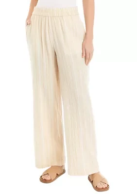 Women's Mid Rise Pull On Wide Leg Yarn Dyed Pants