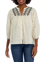 Women's Embroidered Button Down Blouse