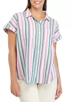 Women's Short Sleeve Stripe Camp Top