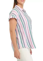 Women's Short Sleeve Stripe Camp Top