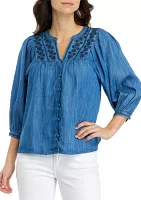 Women's Embroidered Button Down Top