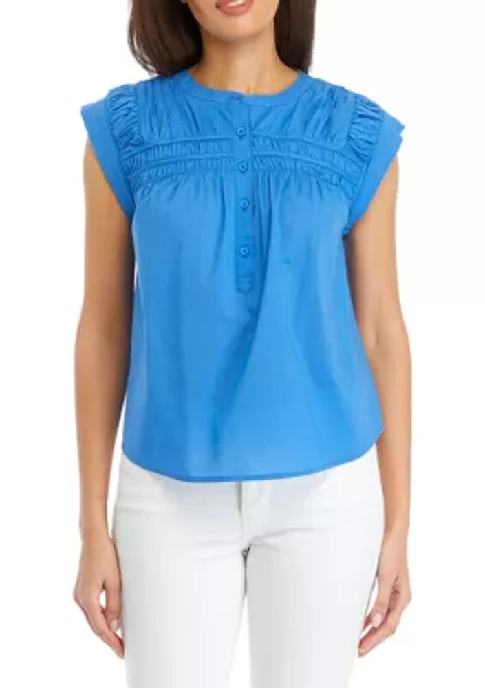 Women's Cap Sleeve Pintuck Yoke Top