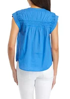 Women's Cap Sleeve Pintuck Yoke Top