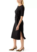 Women's Short Sleeve Tie Waist Midi Dress