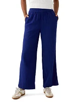 Women's Mid Rise Pull On Wide Leg Solid Pants