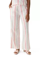 Women's Mid Rise Pull On Wide Leg Striped Pants