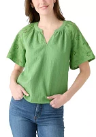 Women's Split Neck Flutter Sleeve Top