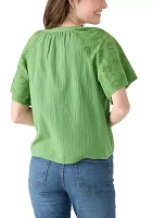Women's Split Neck Flutter Sleeve Top