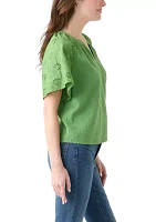 Women's Split Neck Flutter Sleeve Top