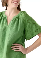 Women's Split Neck Flutter Sleeve Top