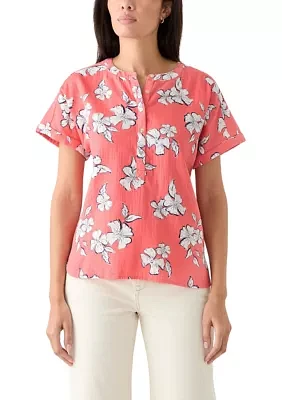 Women's Roll Sleeve Printed Popover Shirt