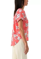 Women's Roll Sleeve Printed Popover Shirt