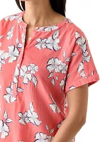 Women's Roll Sleeve Printed Popover Shirt