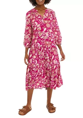 Petite Pintuck Floral Dress