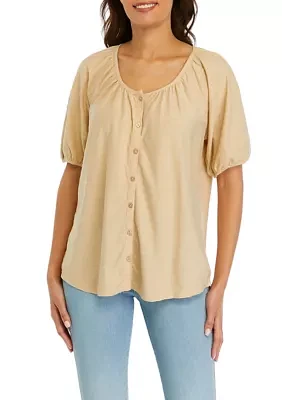 Petite Puff Sleeve Button Down Top