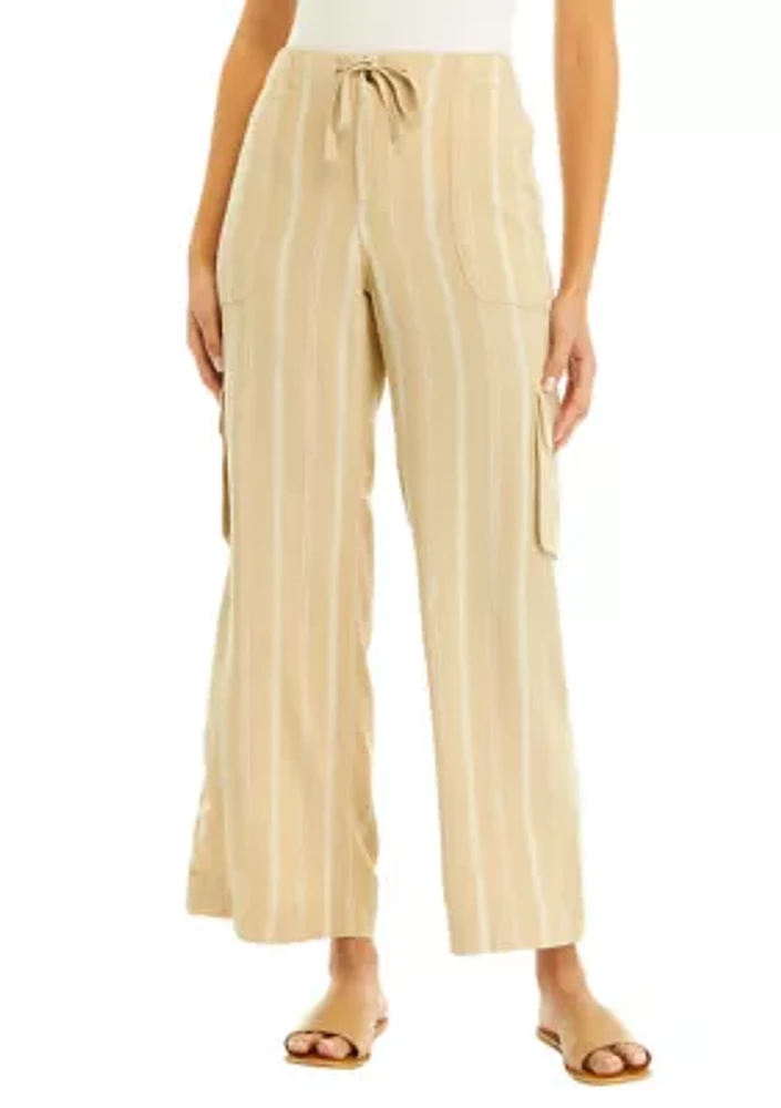 Petite Tie Waist Yarn Dyed Utility Pants