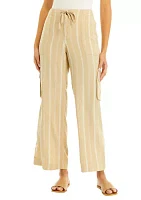 Petite Tie Waist Yarn Dyed Utility Pants