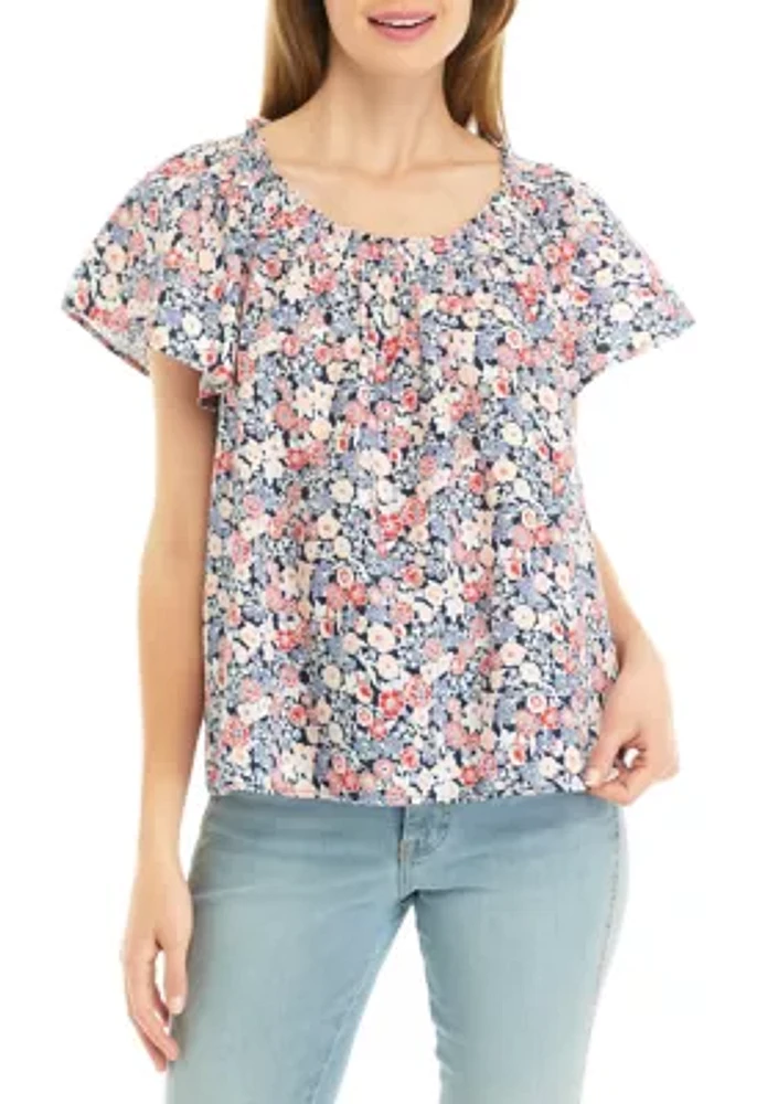 Petite Flare Sleeve Floral Top