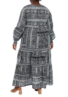 Plus Blouson Sleeve Tiered Maxi Dress