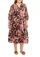 Plus Pintuck Printed Maxi Dress