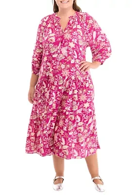 Plus Pintuck Printed Maxi Dress