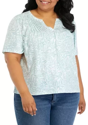 Plus Short Sleeve Pintuck Top